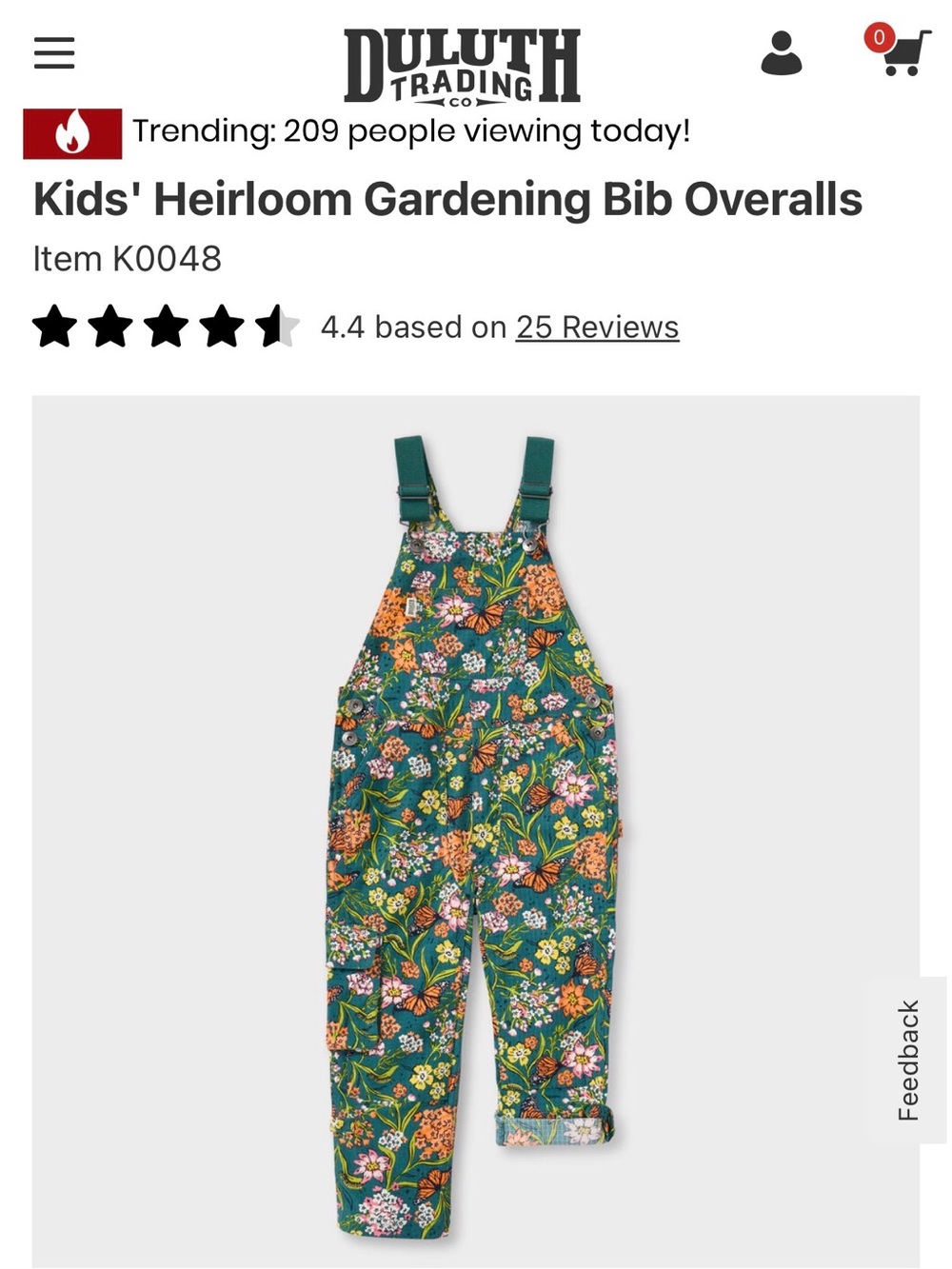 Duluth Trading Co Kids Gnome Bib Overalls / Size 7 EUC /SOLD OUT PATTERN